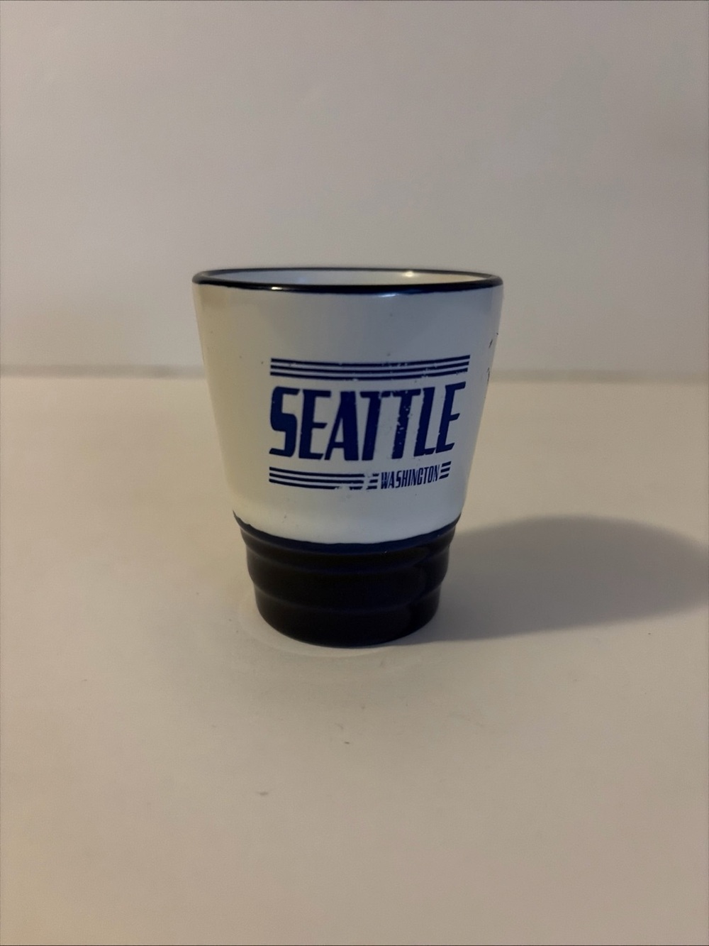 Vintage SEATTLE Blue/white Ceramic Shot Glass